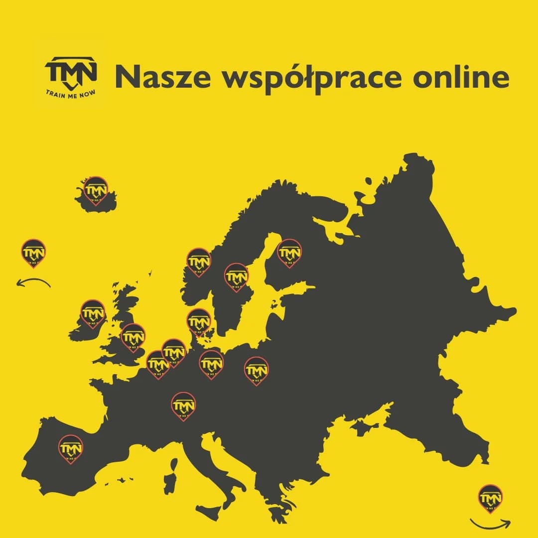 Mapa współpracy online — kraje, w których trenują klienci Train Me Now